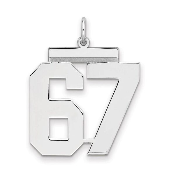 Sterling Silver, Athletic Collection, Large Polished Number 67 Pendant - Picture 1 of 3